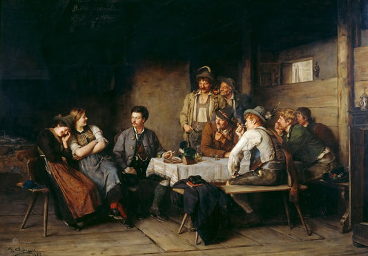 The Tyrolean Salon, vintage artwork by Franz von Defregger, 12x8" (A4) Poster