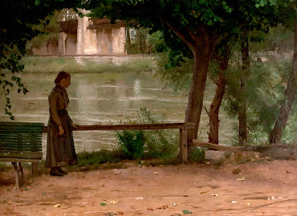 On the Banks of the Oise, vintage artwork by Dennis Miller Bunker, 12x8" (A4) Poster