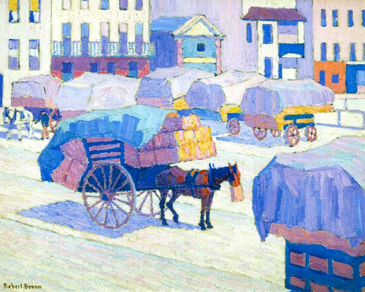 Hay Carts, vintage artwork by Robert Bevan, 12x8" (A4) Poster