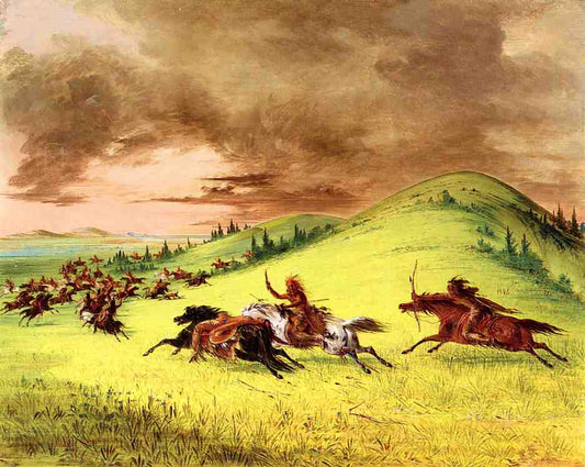 Battle between Sioux and Sauk and Fox, vintage artwork by George Catlin, A3 (16x12") Poster Print