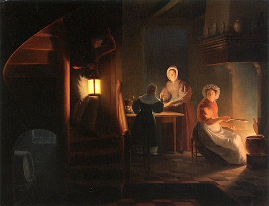 Conversing in the Kitchen, vintage artwork by Petrus van Schendel, A3 (16x12") Poster Print