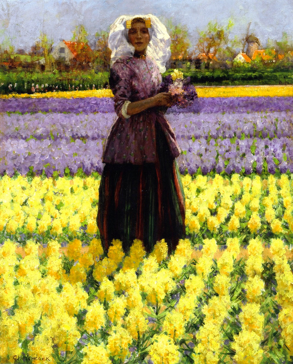 Woman in a Field of Hyacinths, vintage artwork by George Hitchcock, 12x8" (A4) Poster