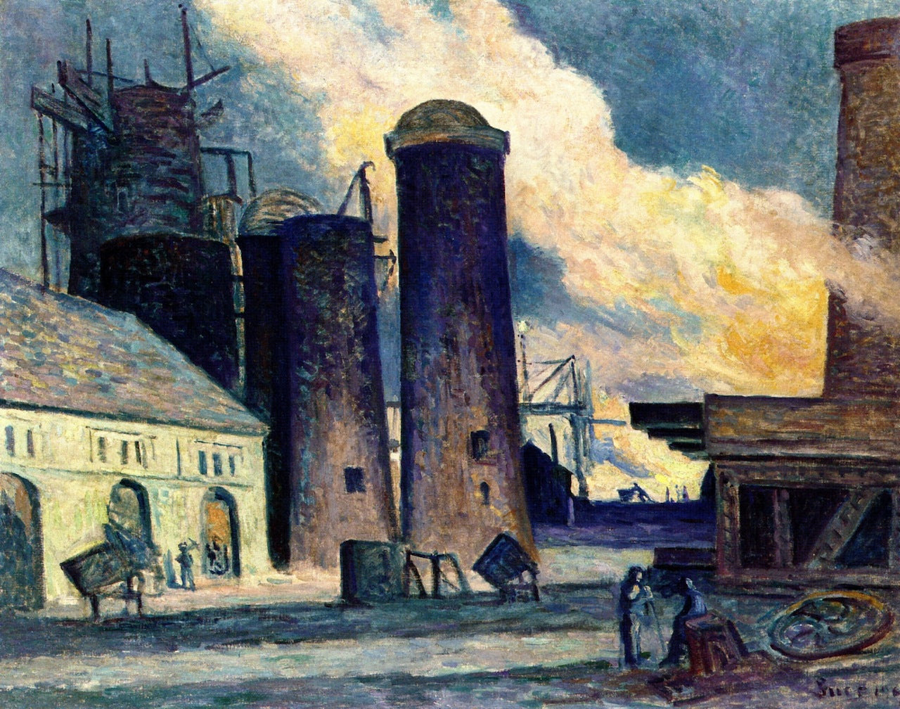Blast Furnace Construction, vintage artwork by Maximilien Luce, 12x8" (A4) Poster