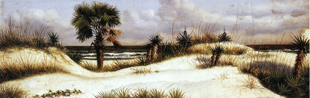 Florida Seascape with Sand Dune, Palm Tree, and Yuccas, vintage artwork by William Aiken Walker, 12x8" (A4) Poster