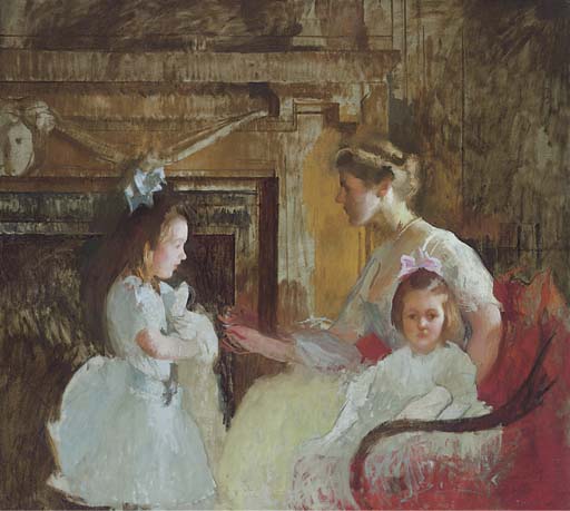 Mrs. George Putnam and Her Daughters, vintage artwork by Edmund Tarbell, 12x8" (A4) Poster