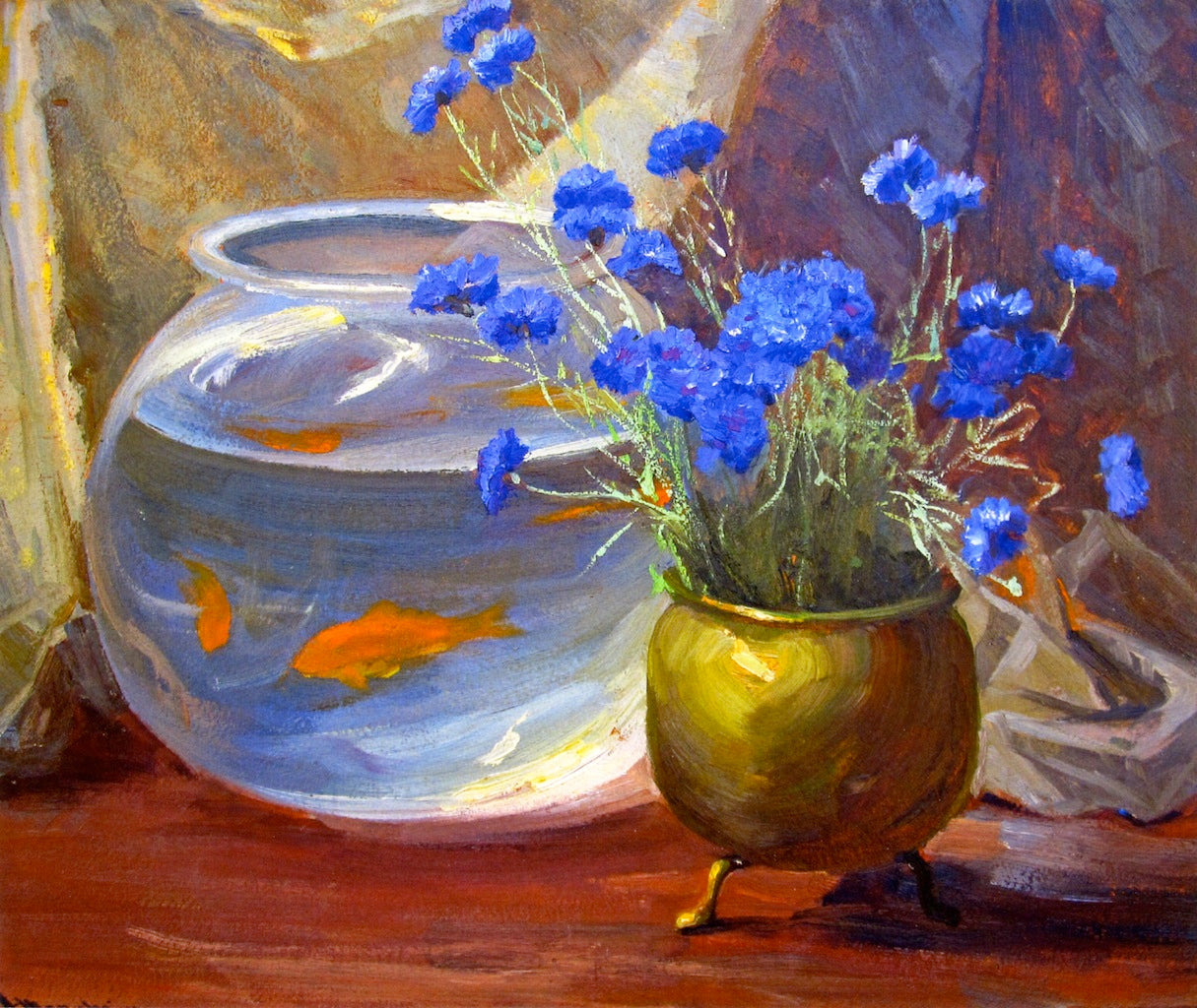 Goldfish Bowl and Flowers by Jean Mannheim,A3(16x12")Poster
