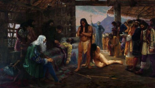 Death of Estácio de Sá, vintage artwork by Antonio Parreiras, 12x8" (A4) Poster