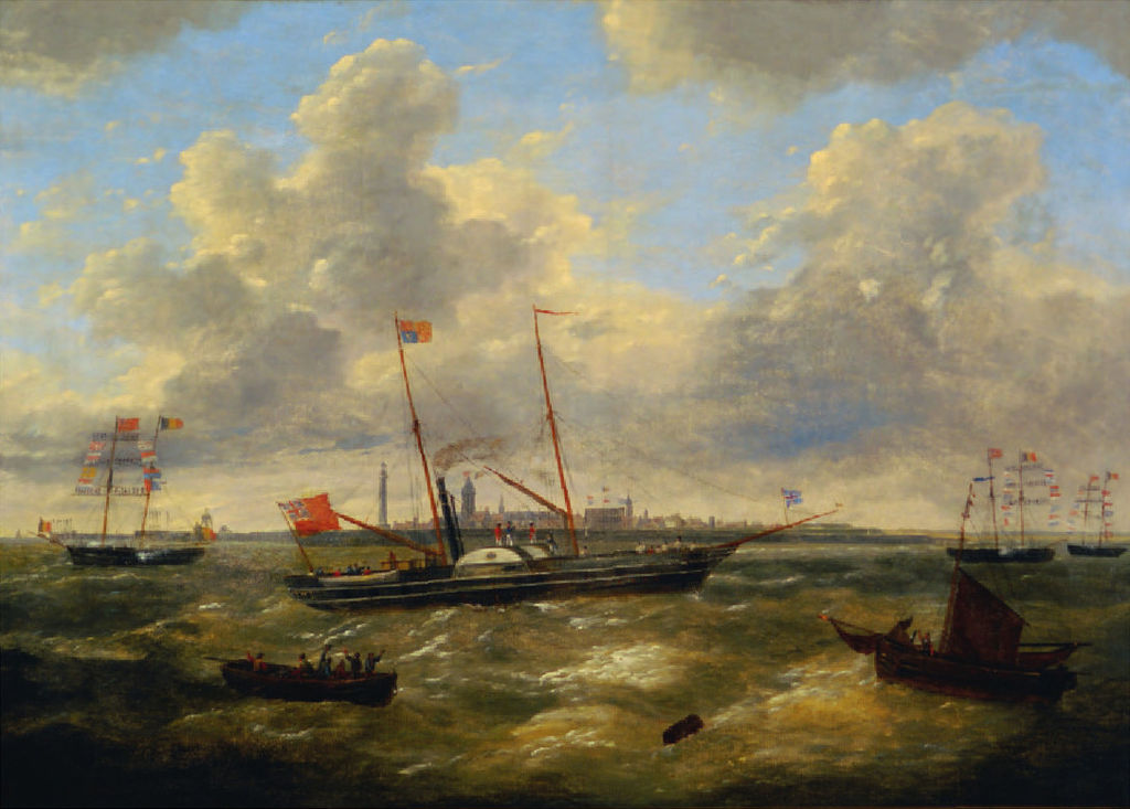 Arrival of the Yacht of Queen Victoria in Ostend, vintage artwork by Charles Louis Verboeckhoven, A3 (16x12") Poster Print