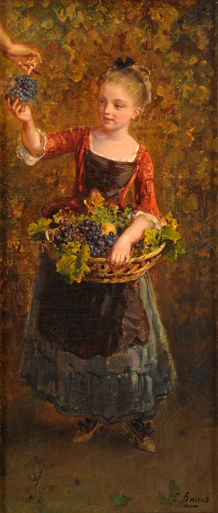 Girl with Grapes, vintage artwork by Ludwig Knaus, 12x8" (A4) Poster
