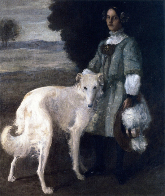 Alice with Wolfhound, vintage artwork by William Merritt Chase, 12x8" (A4) Poster