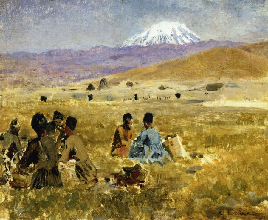 Persians Lunching on the Grass, Mt. Ararat in the Distance, vintage artwork by Edwin Lord Weeks, 12x8" (A4) Poster