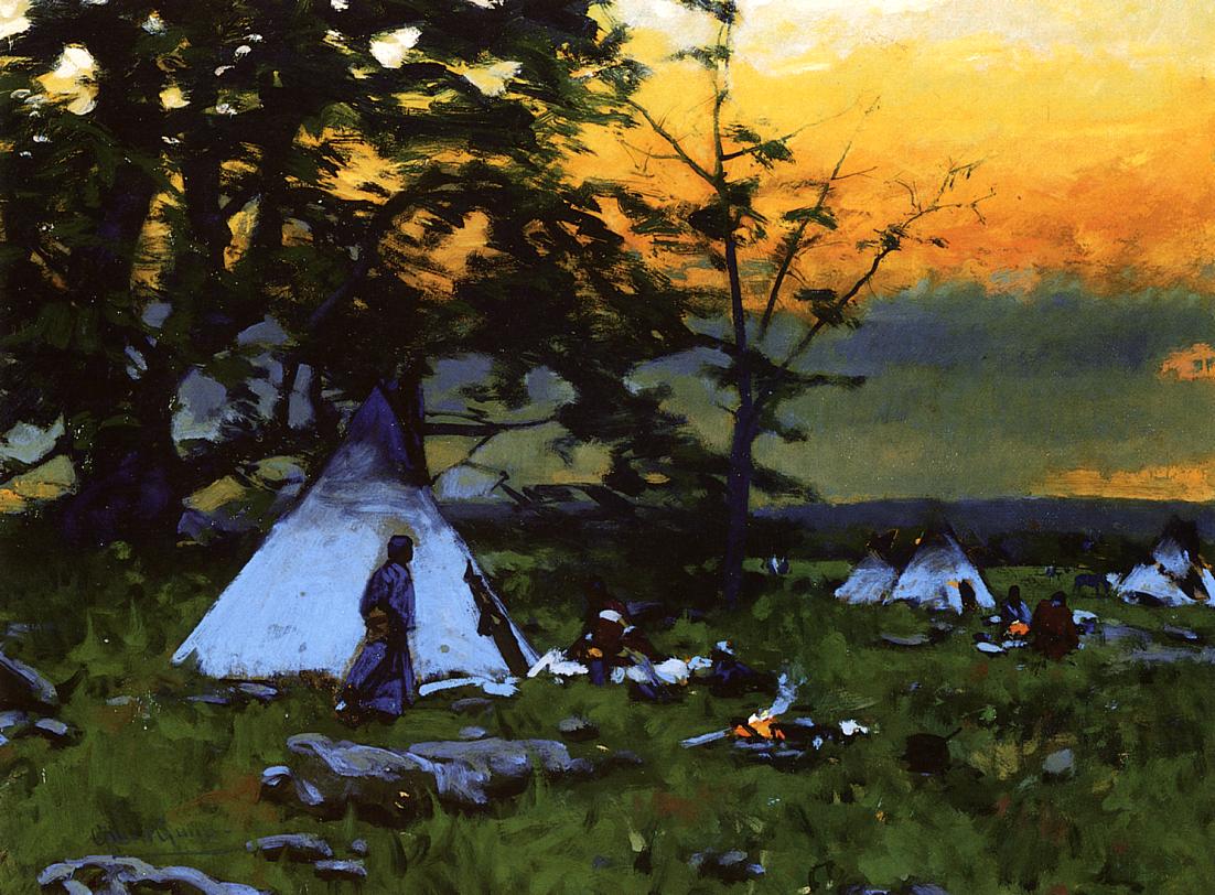 Indian Encampment, Montana, vintage artwork by William Gilbert Gaul, 12x8" (A4) Poster