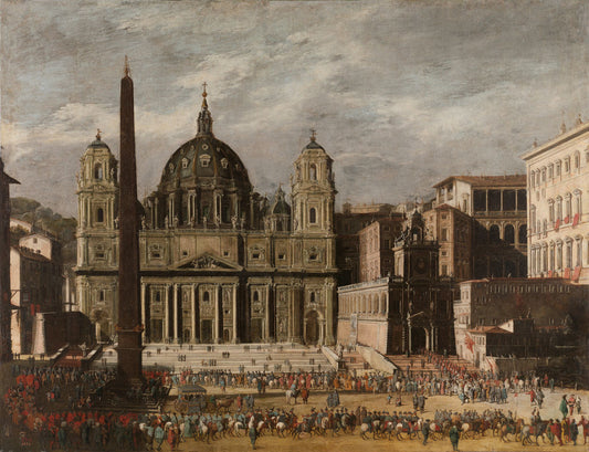 St Peter's, Rome, vintage artwork by Viviano Codazzi, 12x8" (A4) Poster
