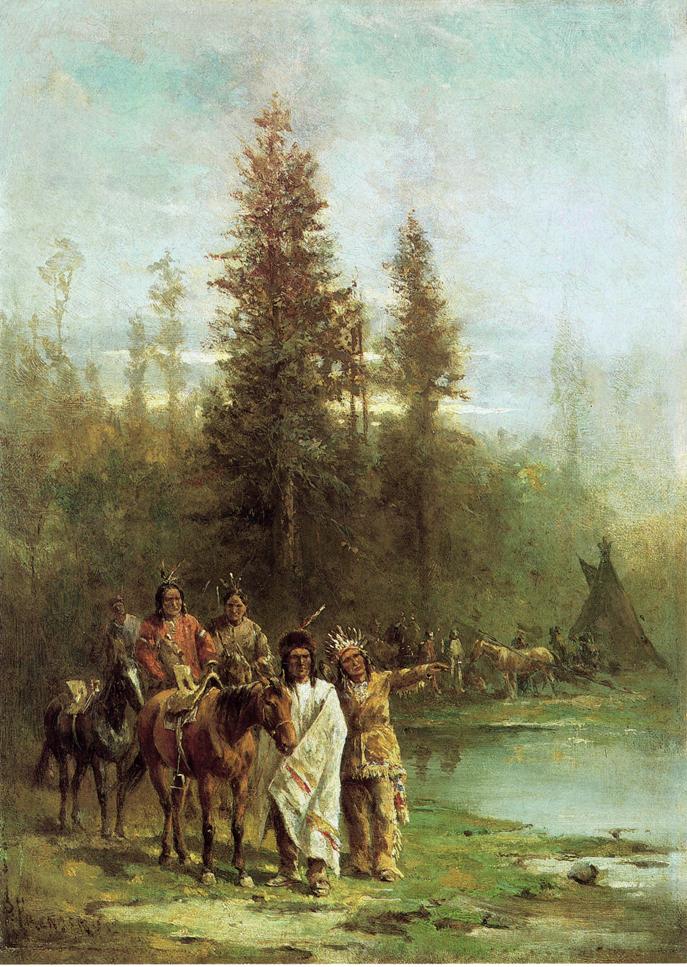 Indians by  a River Bank, vintage artwork by Paul Frenzeny, 12x8" (A4) Poster