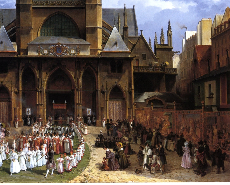 The Royal 'Fete-Dieu' Procession at St. Germain-l'Auxerrois, vintage artwork by Lancelot-Theodore Turpin de Crisse, 12x8" (A4) Poster