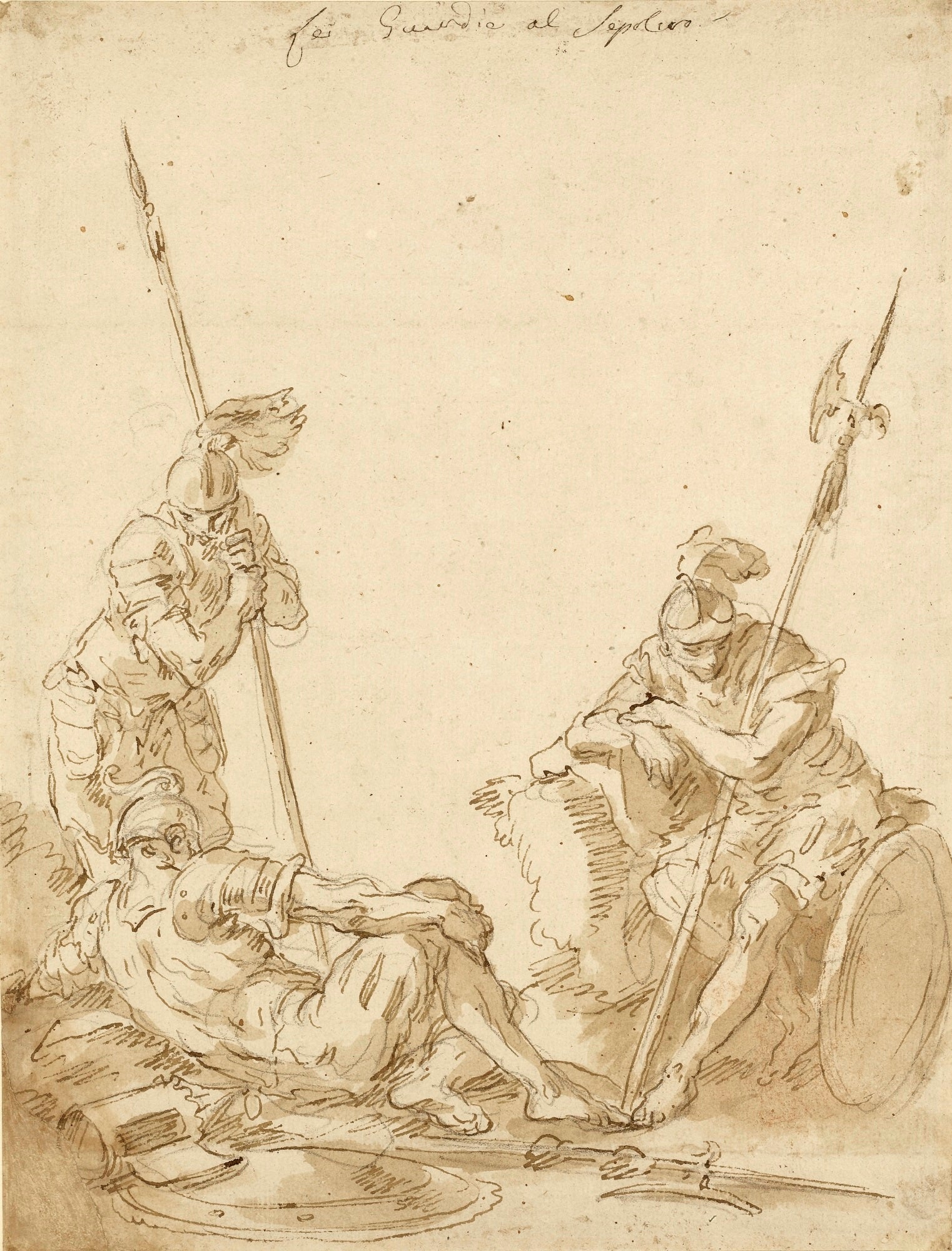 Soldiers Asleep, vintage artwork by Gaspare Diziani, 12x8" (A4) Poster