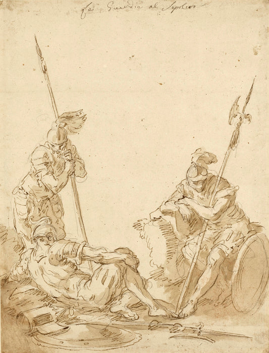 Soldiers Asleep, vintage artwork by Gaspare Diziani, 12x8" (A4) Poster