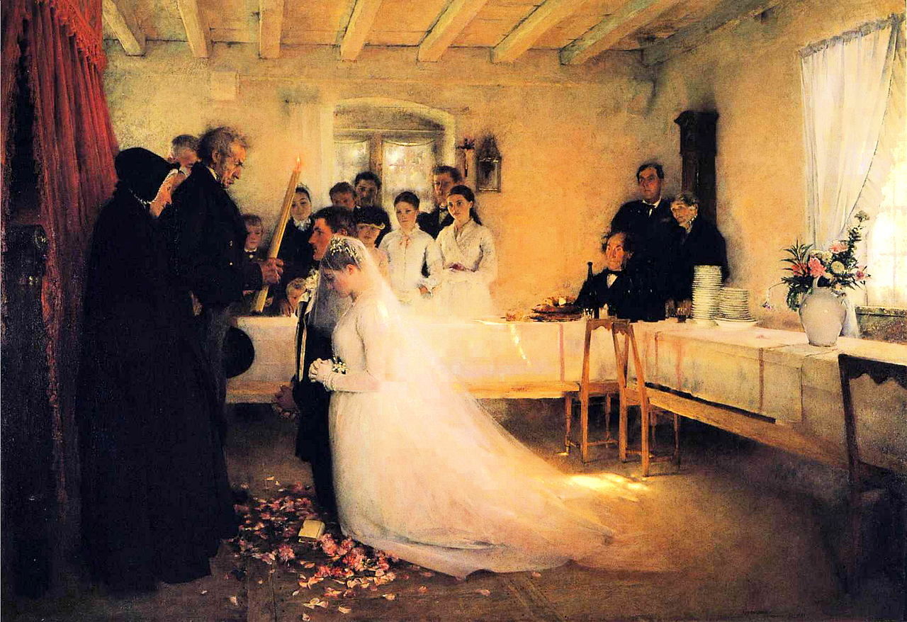 Blessing of the Young Copule Before Marriage, vintage artwork by Pascal Dagnan-Bouveret, 12x8" (A4) Poster