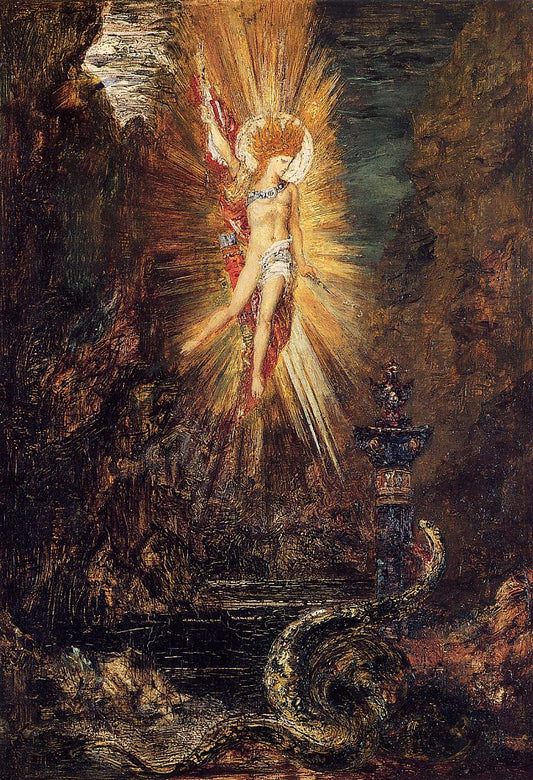 Apollo Vanquishing the Serpent Python, vintage artwork by Gustave Moreau, 12x8" (A4) Poster