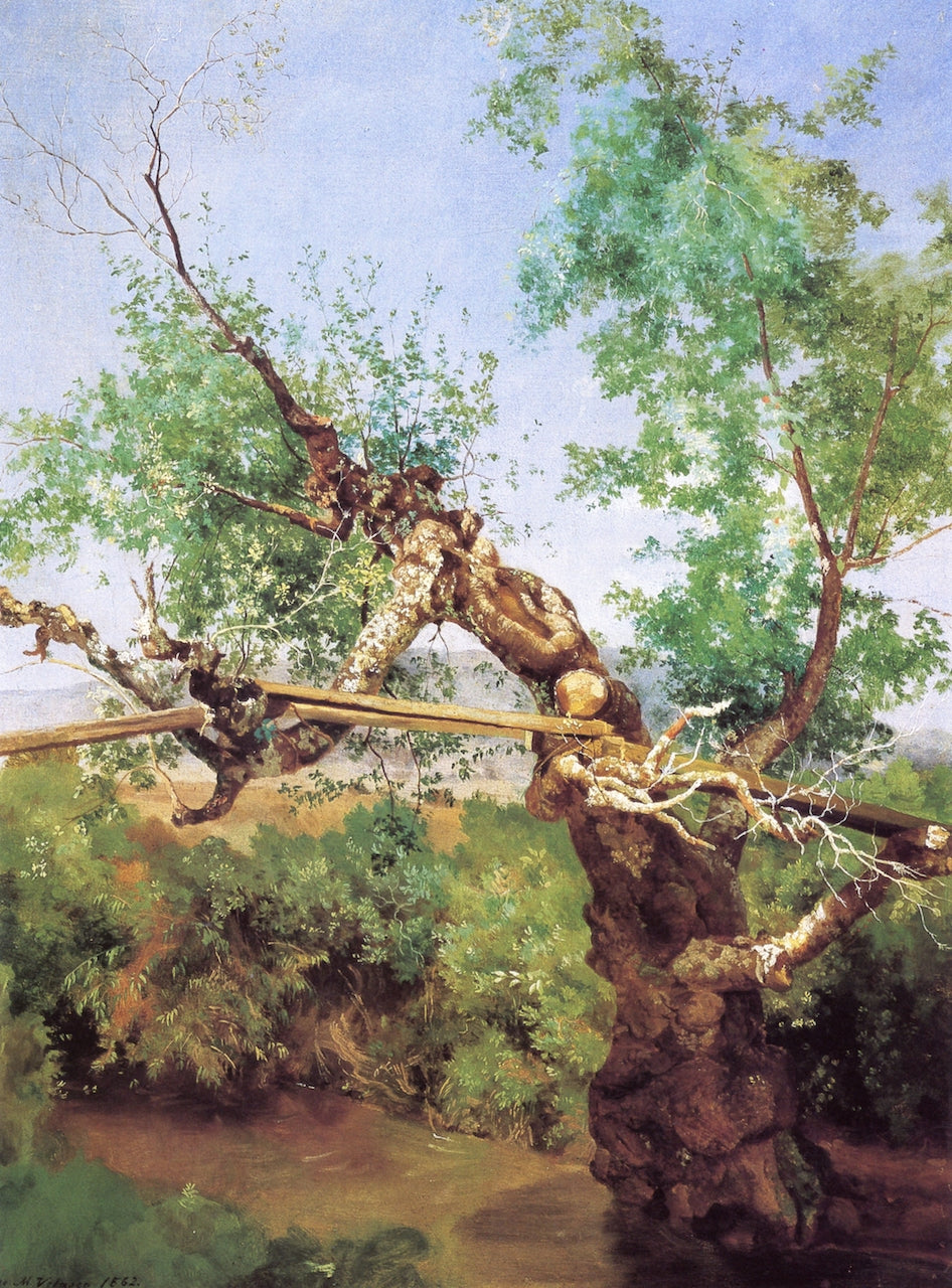 Puente rústico en el río San Ángel, vintage artwork by Jose María Velasco, 12x8" (A4) Poster