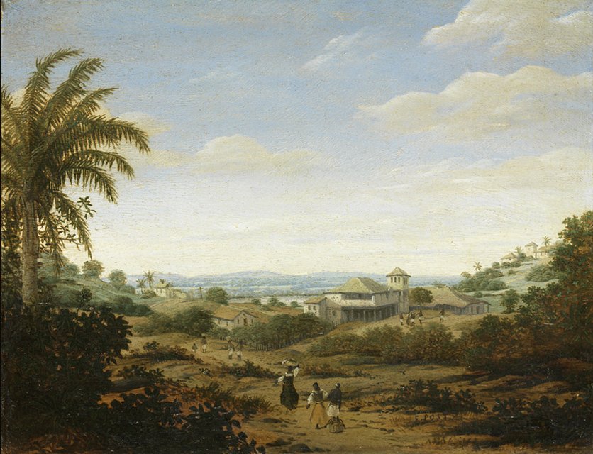 Landscape by  the River Senhor de Engenho, Brazil, vintage artwork by Frans Post, 12x8" (A4) Poster
