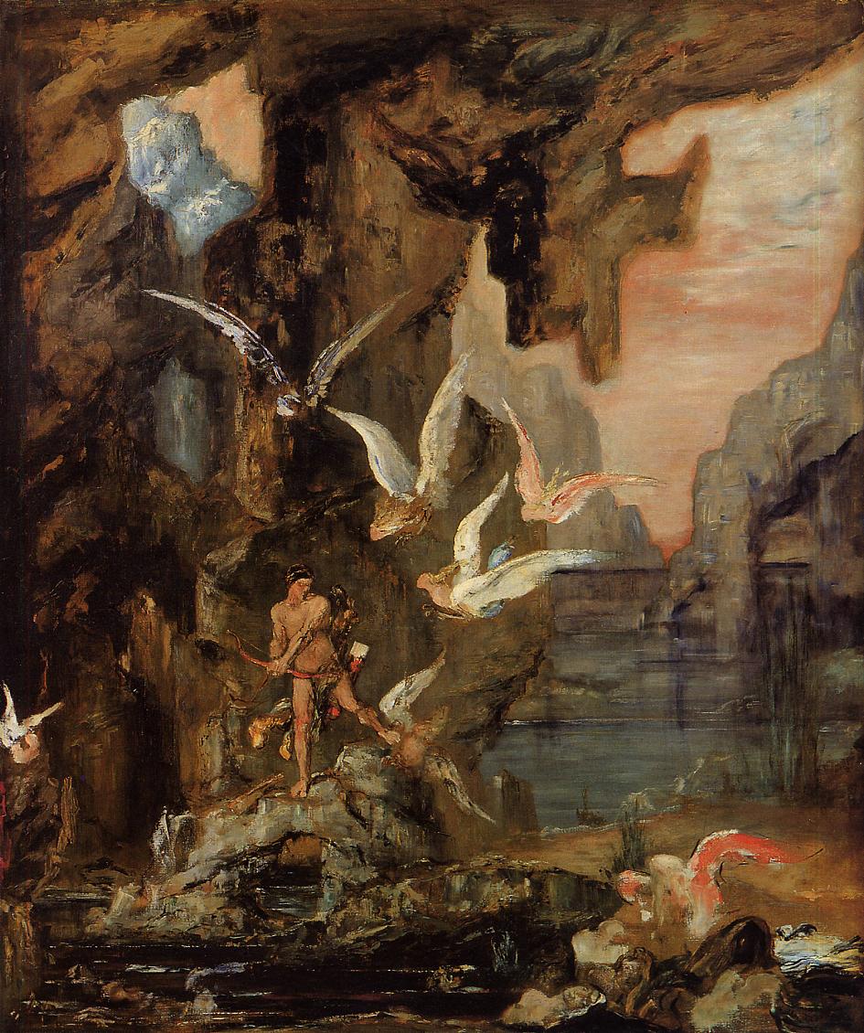 Hercules at Lake Stymphalos, vintage artwork by Gustave Moreau, 12x8" (A4) Poster