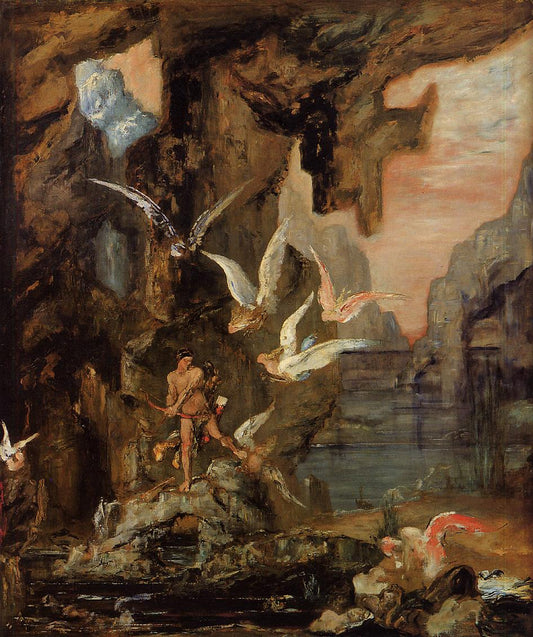 Hercules at Lake Stymphalos, vintage artwork by Gustave Moreau, 12x8" (A4) Poster