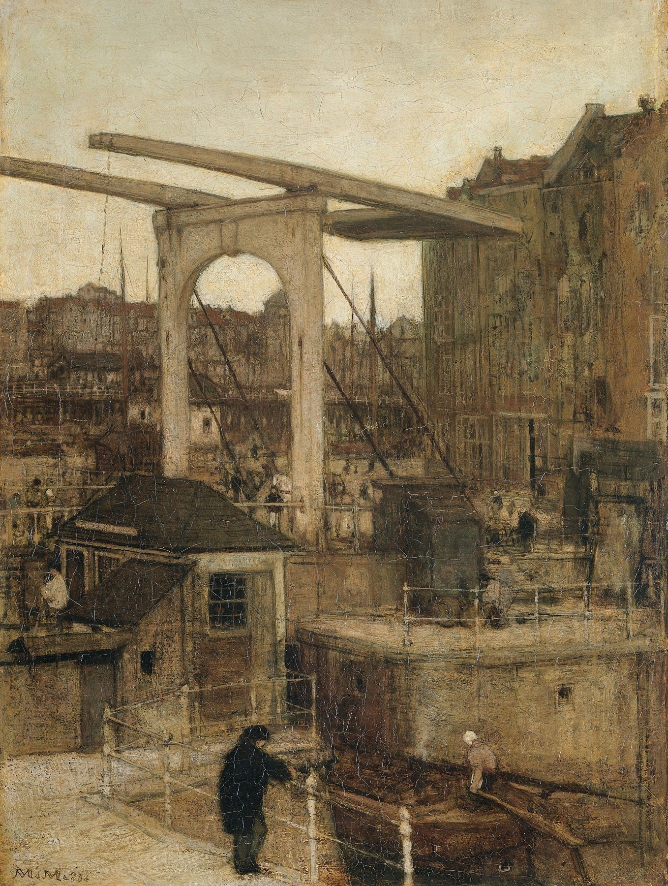 The Nieuwe Haarlemse Sluis on the Singel, vintage artwork by Matthijs Maris, 12x8" (A4) Poster