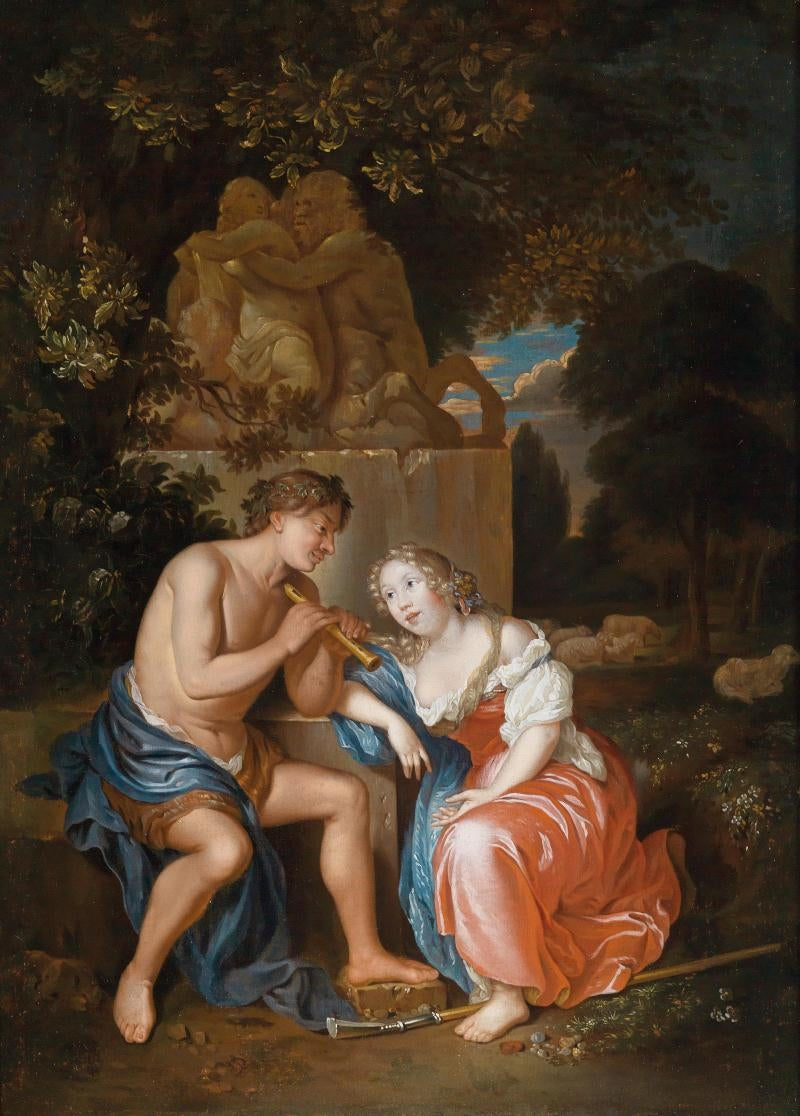 A Serenade in a Park, vintage artwork by Constantin Netscher, 12x8" (A4) Poster