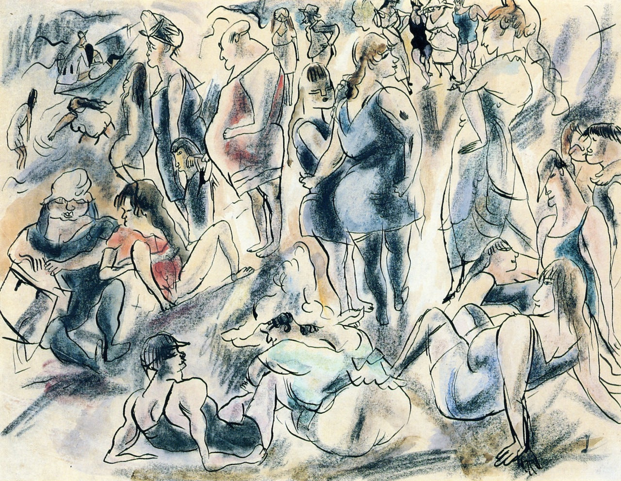 American Beach, vintage artwork by Jules Pascin, 12x8" (A4) Poster