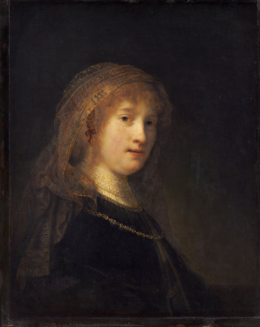 Bust of a Young Woman, vintage artwork by Workshop of Rembrandt van Rijn, 12x8" (A4) Poster