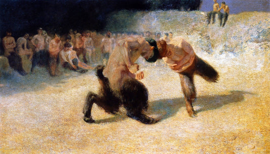 Fighting Fauns, vintage artwork by Franz von Stuck, 12x8" (A4) Poster