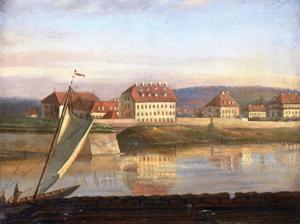 View over the Elbe and the Barracks, vintage artwork by Johan Christian Claussen Dahl, A3 (16x12") Poster Print