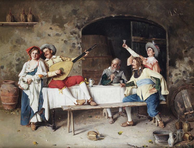 The Troubadours charm, vintage artwork by Alessandro Sani, 12x8" (A4) Poster