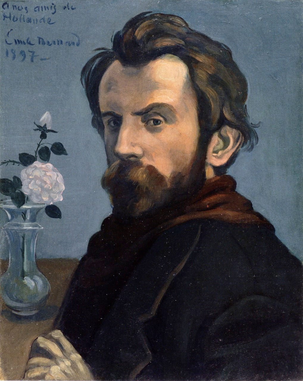 Self-Portrait with a Vase of Flowers by Emile Bernard,A3(16x12")Poster
