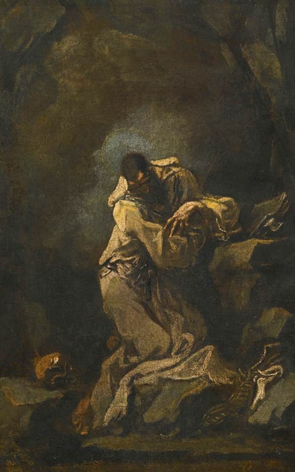 Hermit in a Grotto, vintage artwork by Attributed to Alessandro Magnasco, 12x8" (A4) Poster