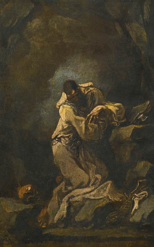 Hermit in a Grotto, vintage artwork by Attributed to Alessandro Magnasco, 12x8" (A4) Poster