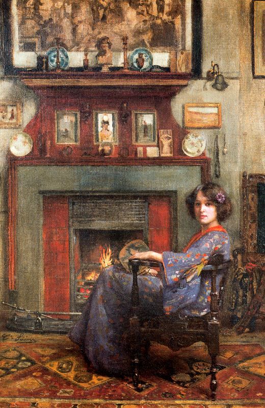Fireplace, vintage artwork by Casimiro Sainz y Saiz, 12x8" (A4) Poster
