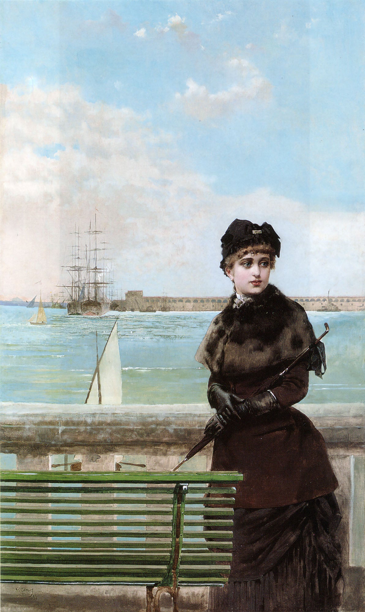 An Elegant Woman at St. Malo by Vittorio Matteo Corcos,A3(16x12")Poster