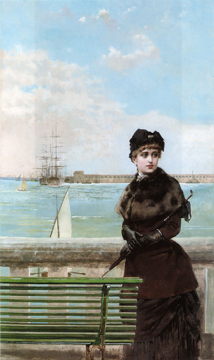 An Elegant Woman at St. Malo by Vittorio Matteo Corcos,A3(16x12