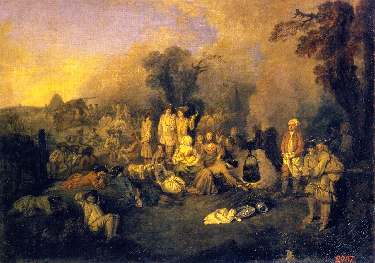 The Bivouac, vintage artwork by Jean-Antoine Watteau, 12x8" (A4) Poster