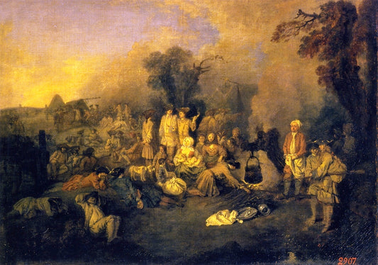 The Bivouac, vintage artwork by Jean-Antoine Watteau, 12x8" (A4) Poster