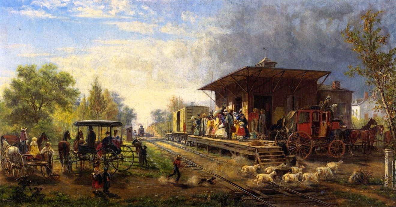 Station on the Morris and Essex Railroad, vintage artwork by Edward Lamson Henry, 12x8" (A4) Poster