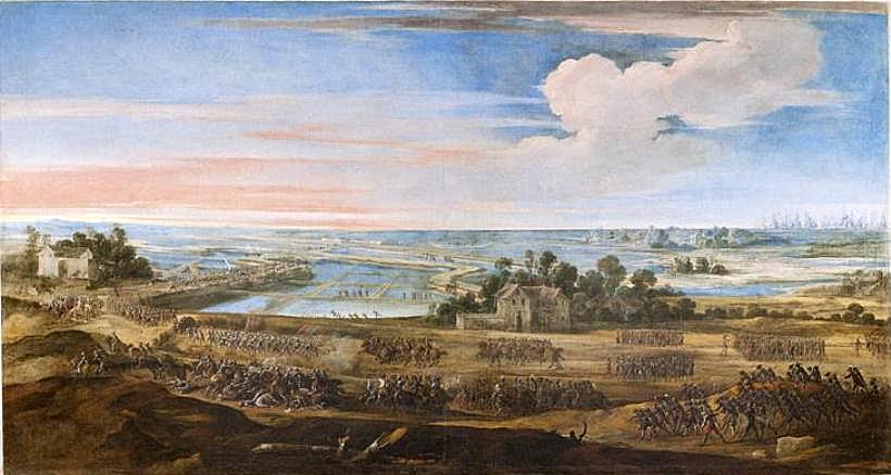 The Defeat of the British Army against the French on the Re Island in 1627, vintage artwork by Laurent de La Hyre, 12x8" (A4) Poster