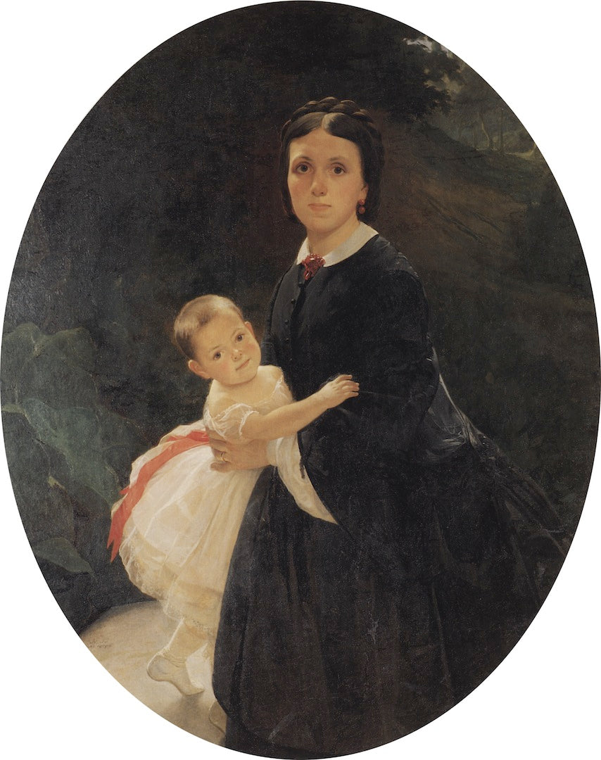 Portrait of Shestova with Her Daughter, vintage artwork by Nikolai Nikolaevich Ge, 12x8" (A4) Poster