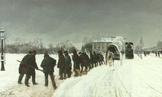 Les corbeaux dans la neige, vintage artwork by Auguste-Emile Flick, 12x8" (A4) Poster