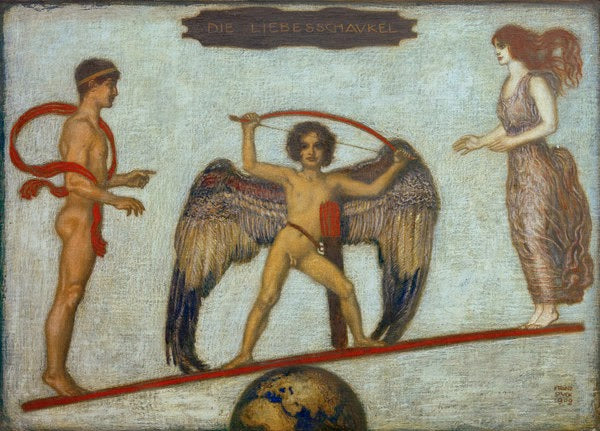 The Love Swing, vintage artwork by Franz von Stuck, 12x8" (A4) Poster