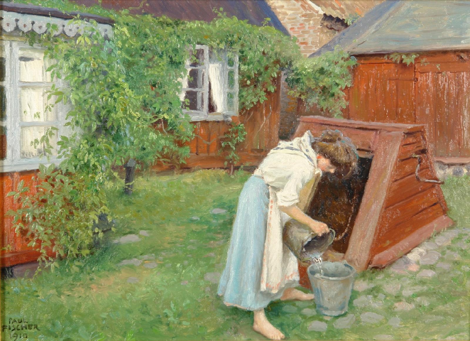 rden in Båstad, girl fetching water by Paul-Gustave Fischer,A3(16x12")Poster