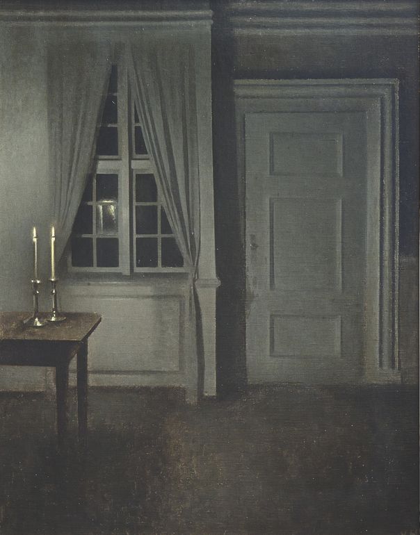 Interior with Two Candles, vintage artwork by Vilhelm Hammershøi, 12x8" (A4) Poster