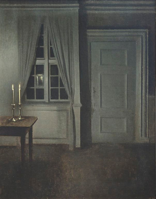 Interior with Two Candles, vintage artwork by Vilhelm Hammershøi, 12x8" (A4) Poster